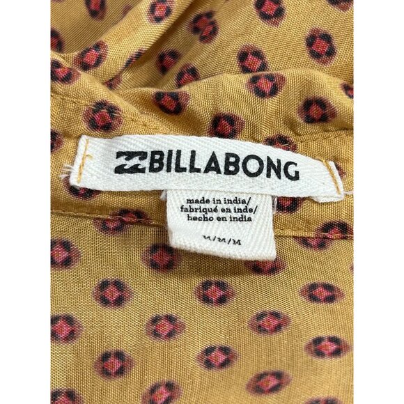 BILLABONG Sunset Sessions Crop Top Sz M Gold Red Polka Dot Button Up Tie Front - Picture 9 of 12